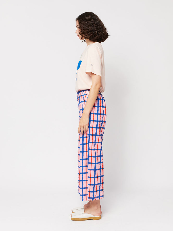 멀티컬러 체크 프린트 스트레이트 팬츠