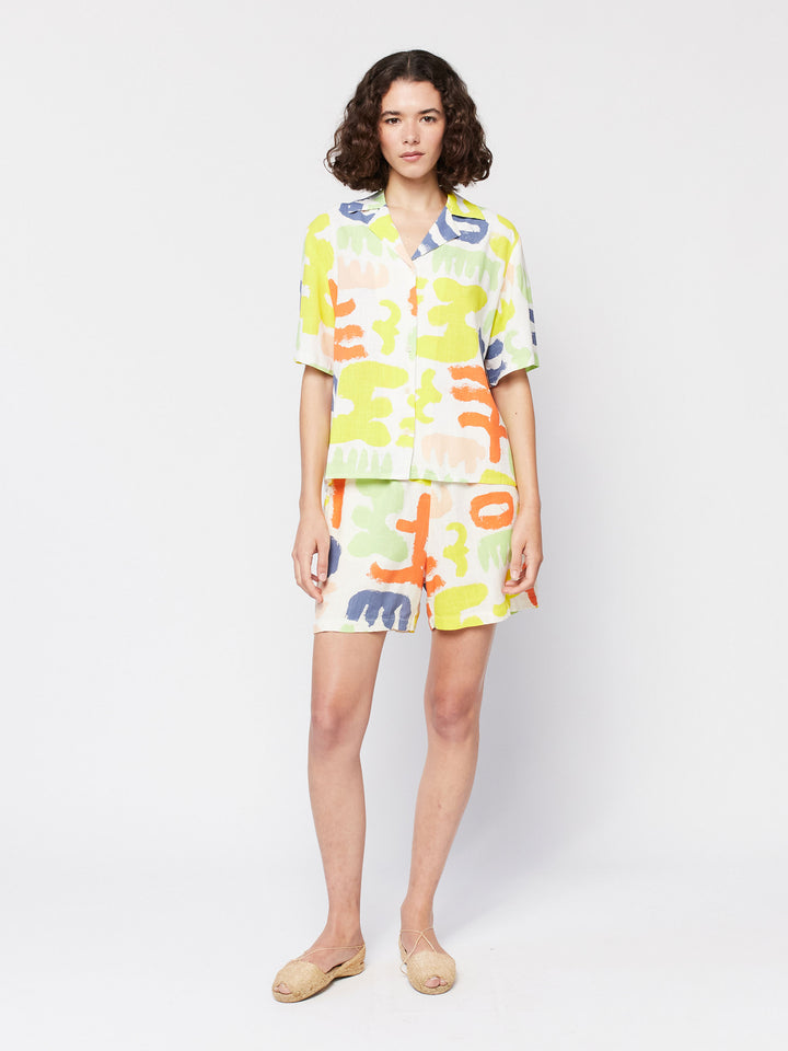 카니발 프린트 비스코스 블렌드 쇼츠