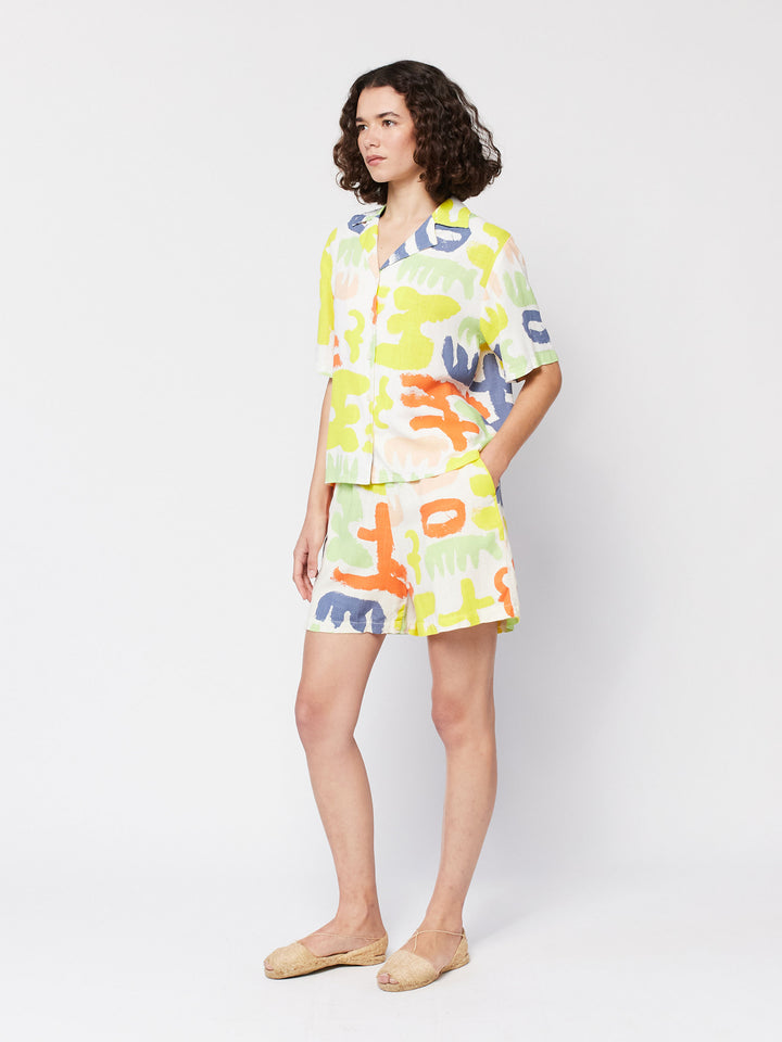 카니발 프린트 비스코스 블렌드 쇼츠