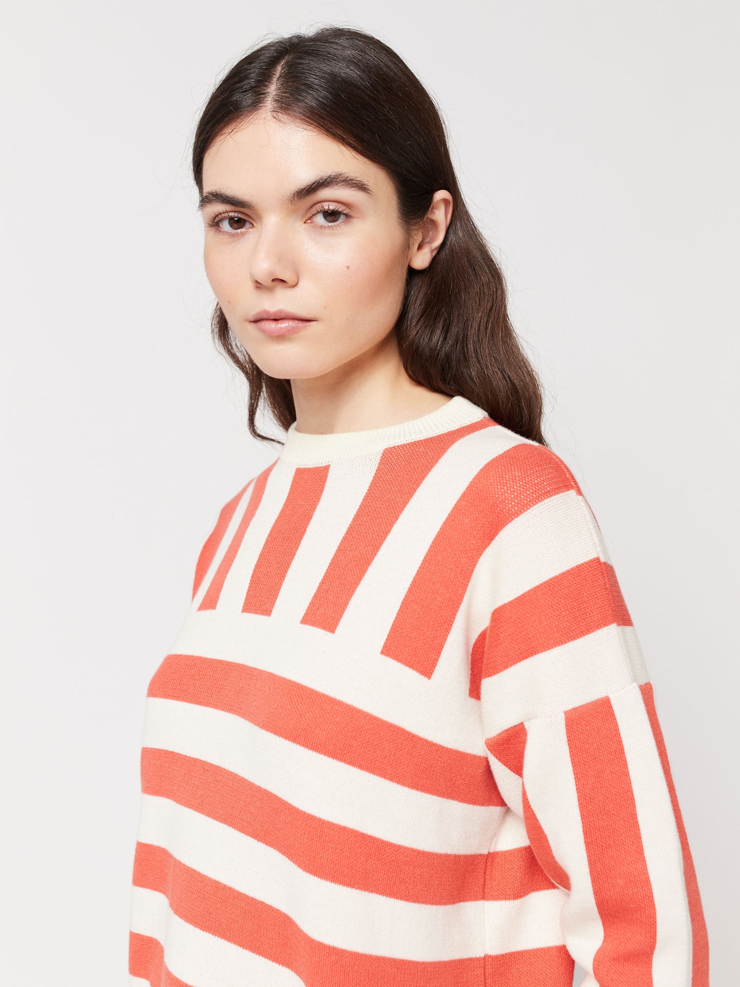 Striped short sleeve knitted sweater