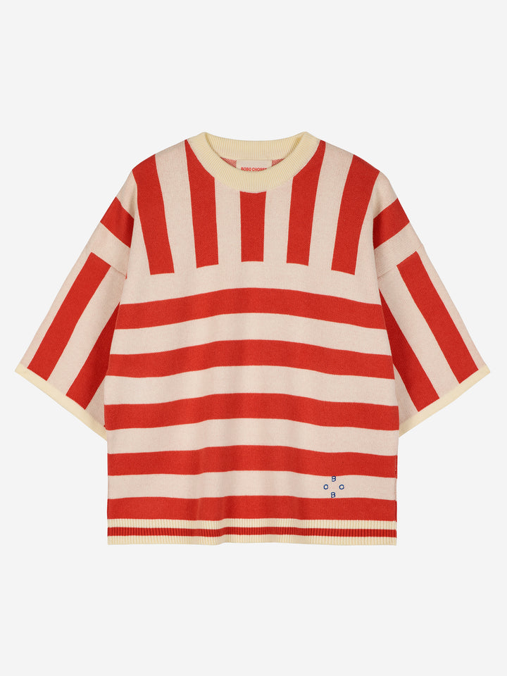 Striped short sleeve knitted sweater