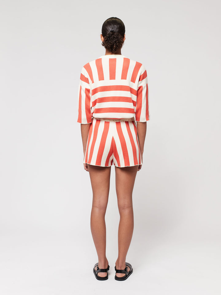 Striped short sleeve knitted sweater