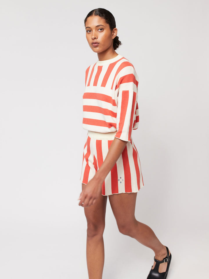 Striped short sleeve knitted sweater