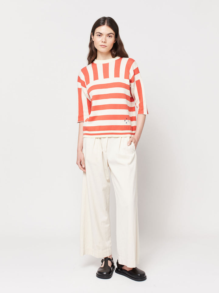Striped short sleeve knitted sweater