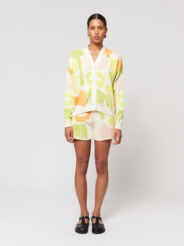 카니발 프린트 자카드 브이넥 가디건