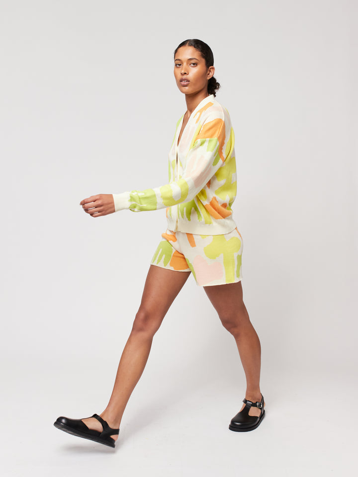 카니발 프린트 자카드 브이넥 가디건