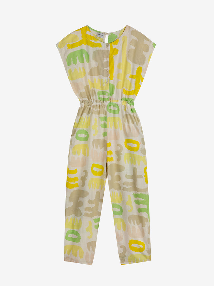 카니발 프린트 버튼 반팔 오버롤