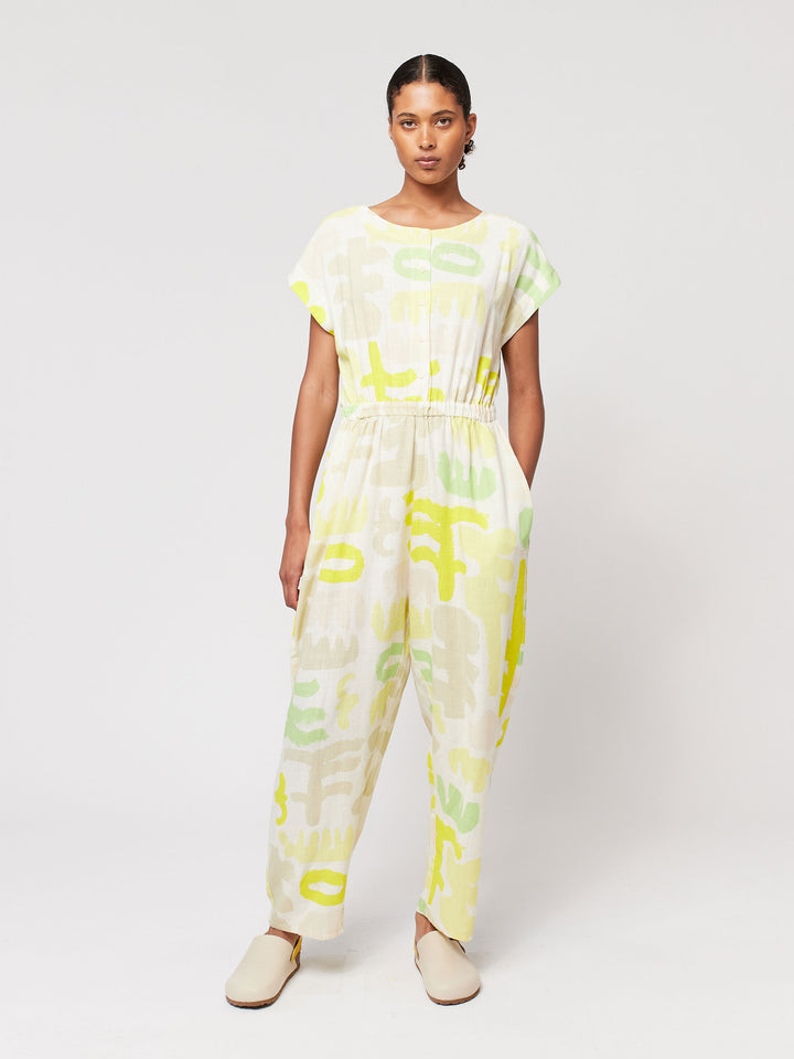 카니발 프린트 버튼 반팔 오버롤