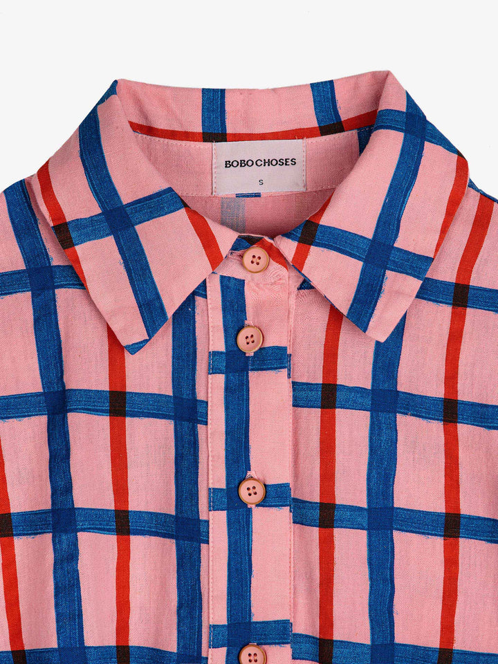 체크 칼라 버튼 쇼트 플레이수트