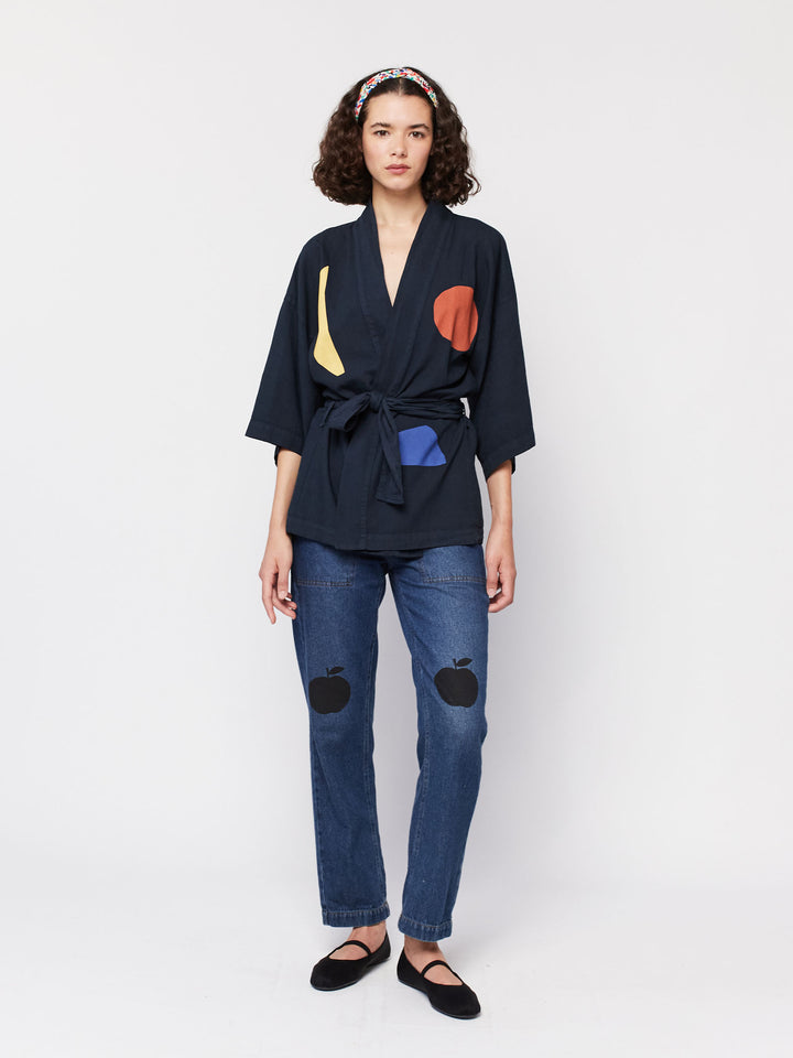 여름밤 풍경 프린트 쇼트 기모노