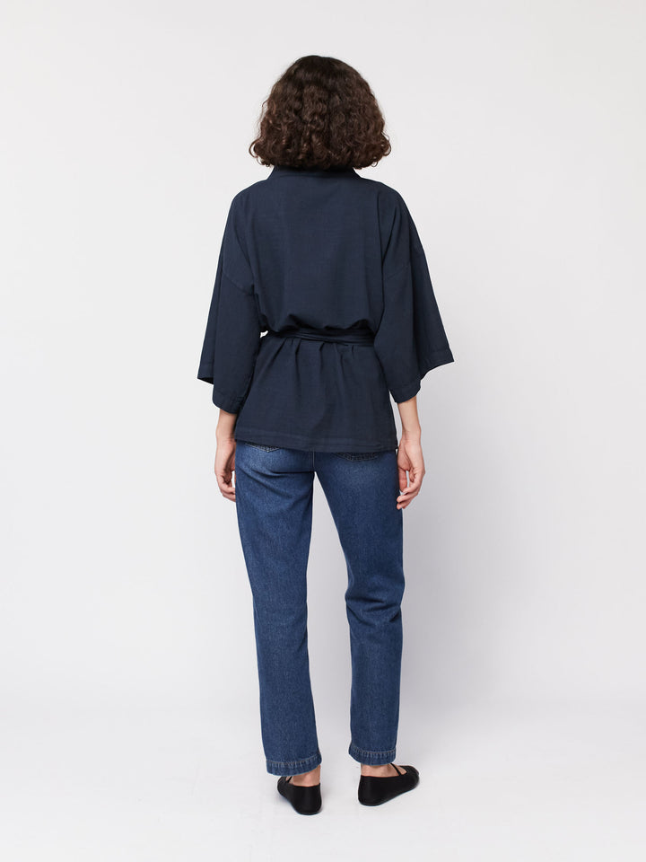 여름밤 풍경 프린트 쇼트 기모노