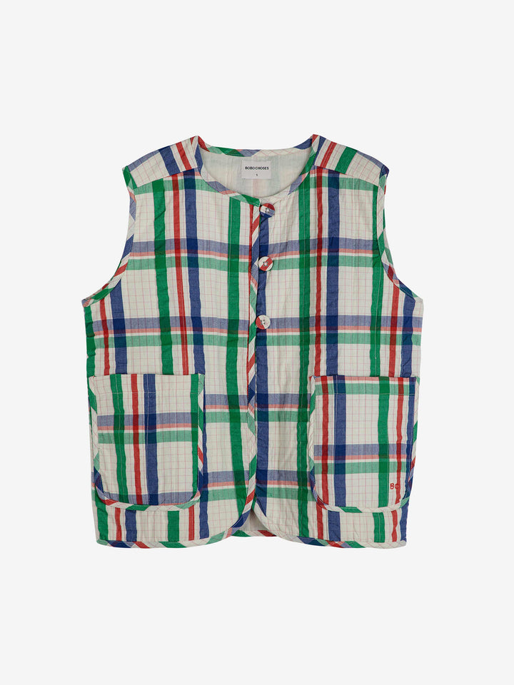 체크 버튼 라운드 넥 베스트