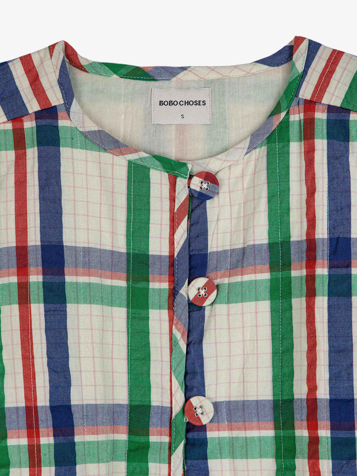 체크 버튼 라운드 넥 베스트