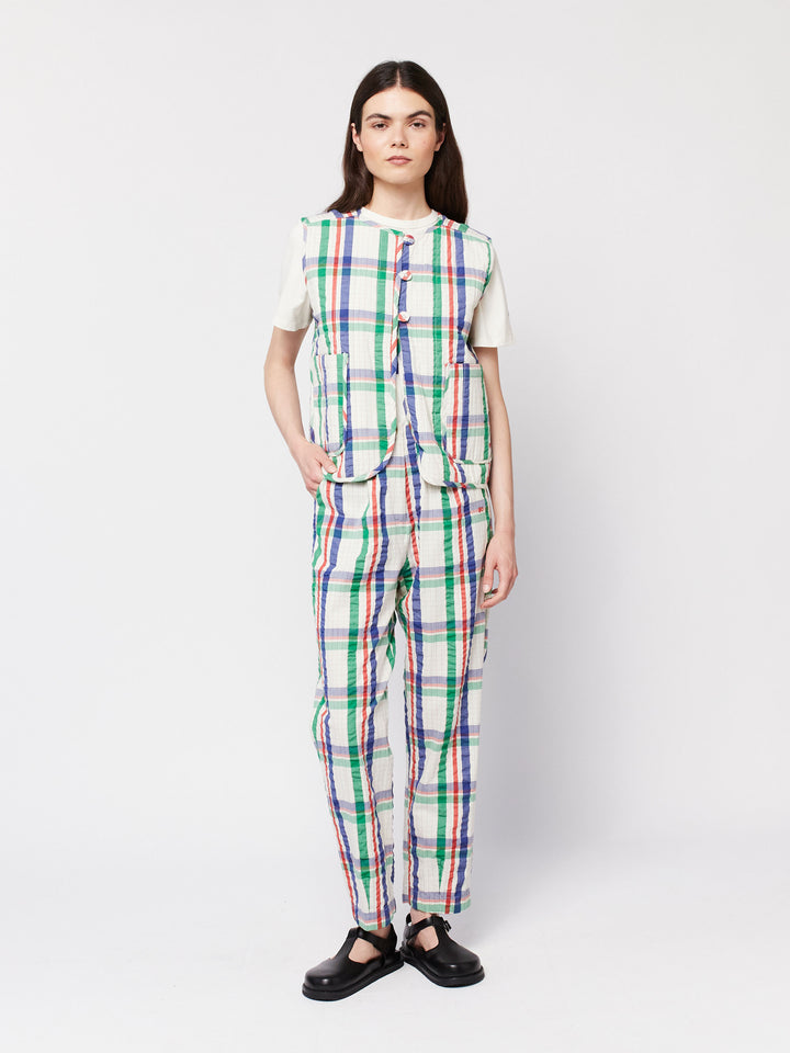 체크 버튼 라운드 넥 베스트