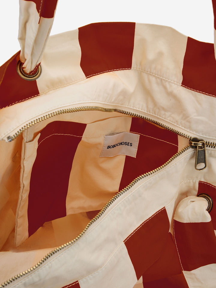 스트라이프 멀티 포켓 코튼 백