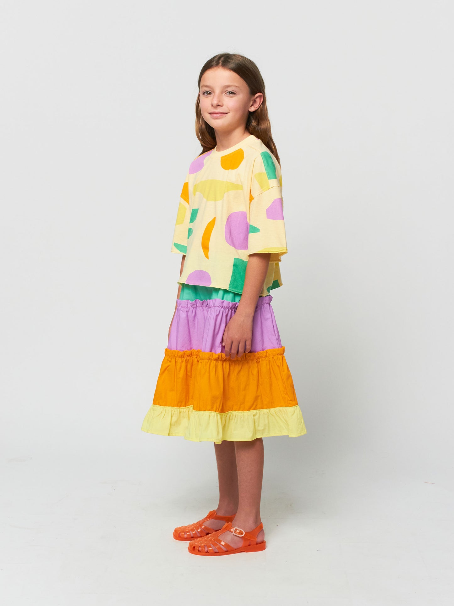 Falda de largo medio de popelín con franjas multicolor