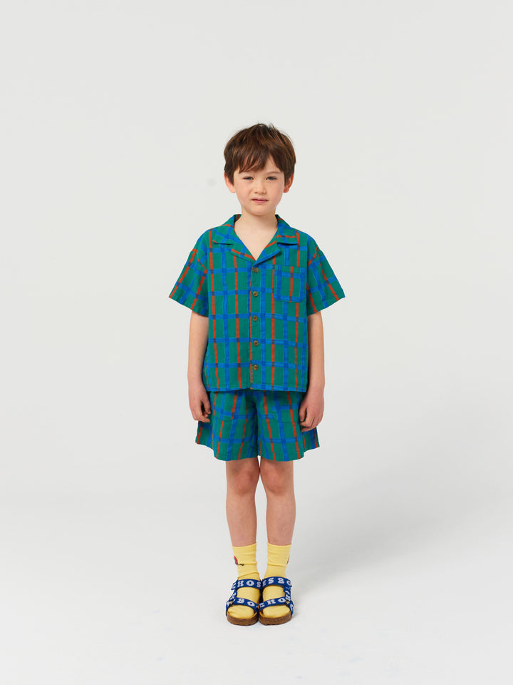 Green check all over woven bermuda