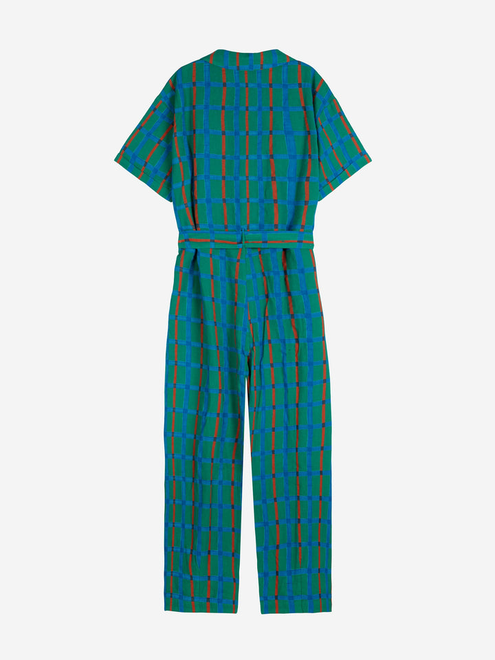 Green checked all over overall