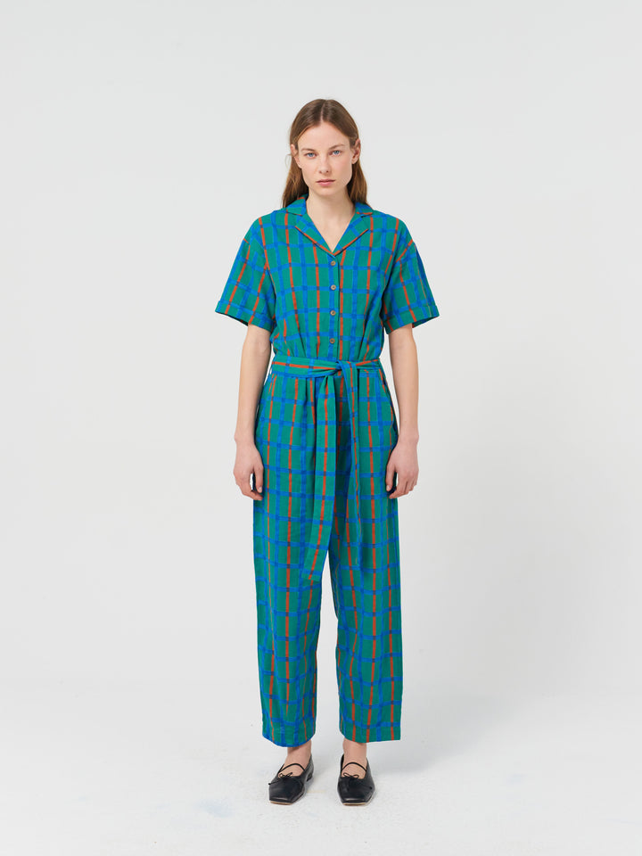 Green checked all over overall