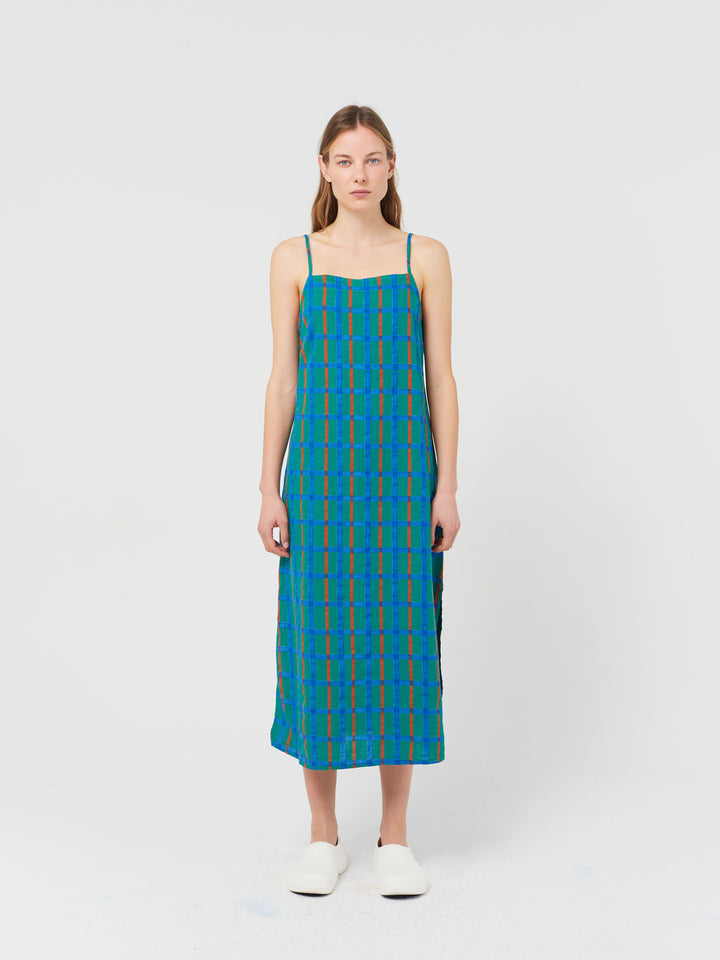 Green checked all over dress