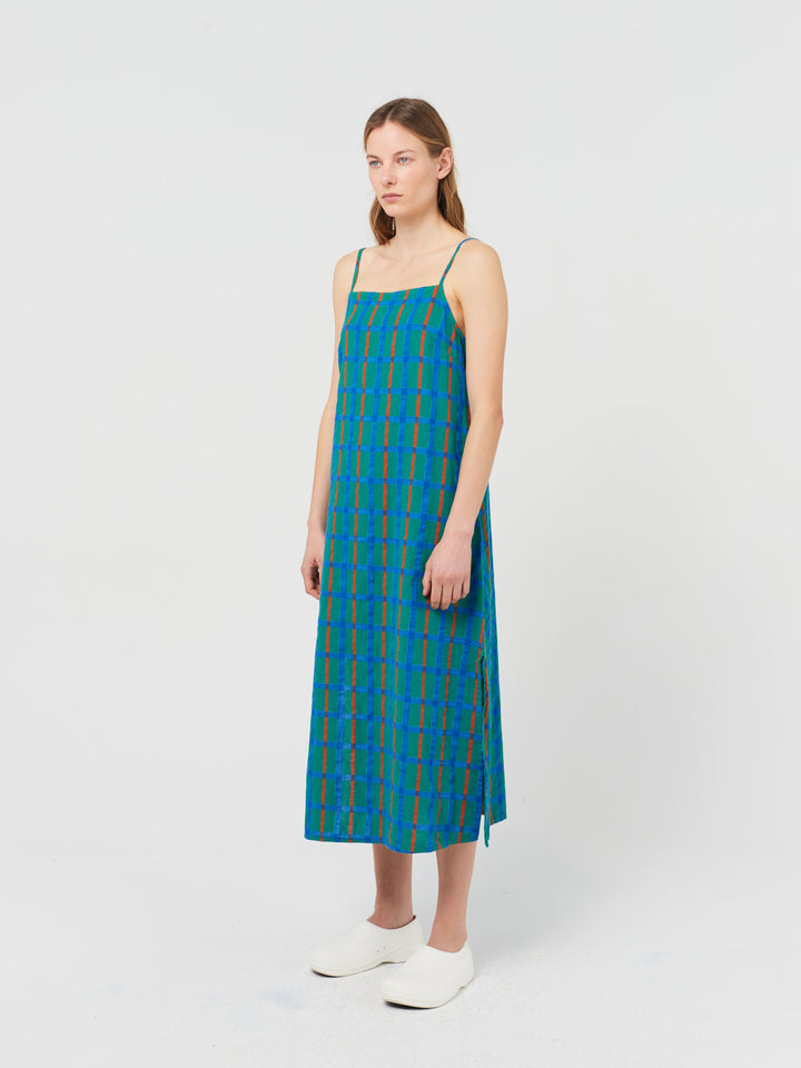 Green checked all over dress
