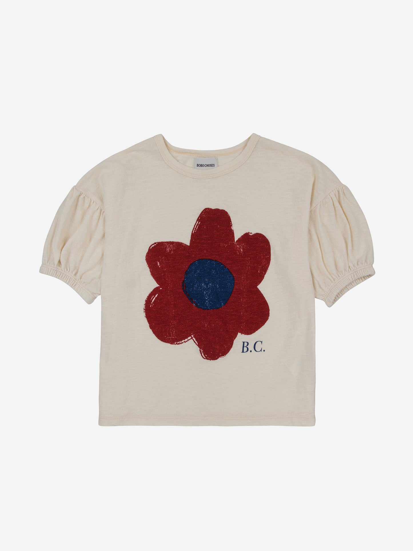 Big Flower puffed sleeves T-shirt