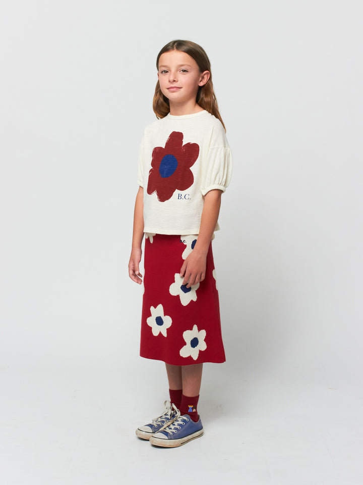 Big Flower all over knitted midi skirt