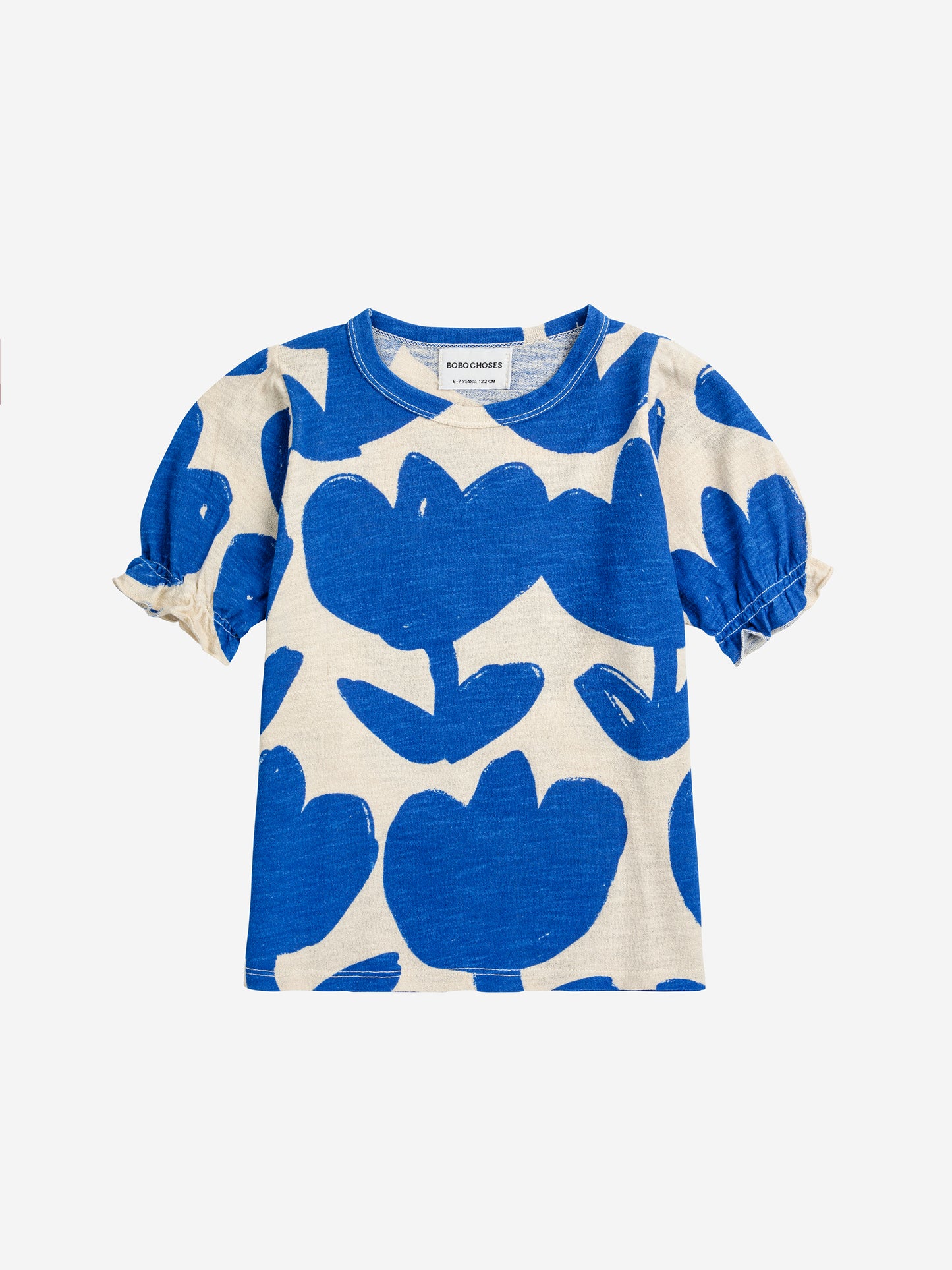 Retro Flowers all over puffed sleeves T-shirt
