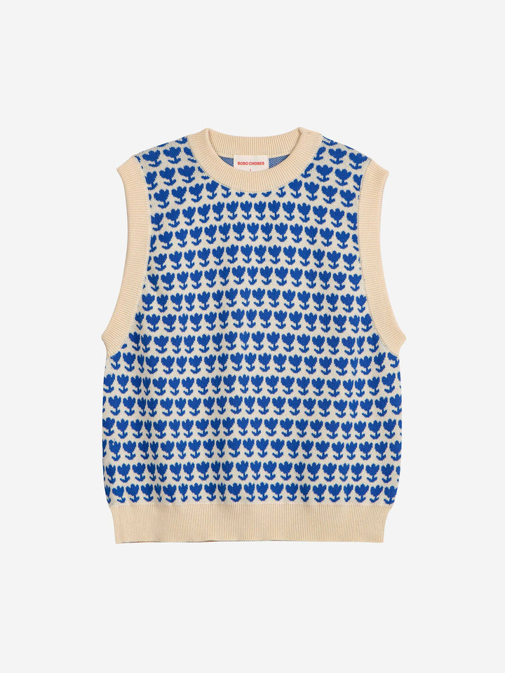 Chaleco jacquard flores retro