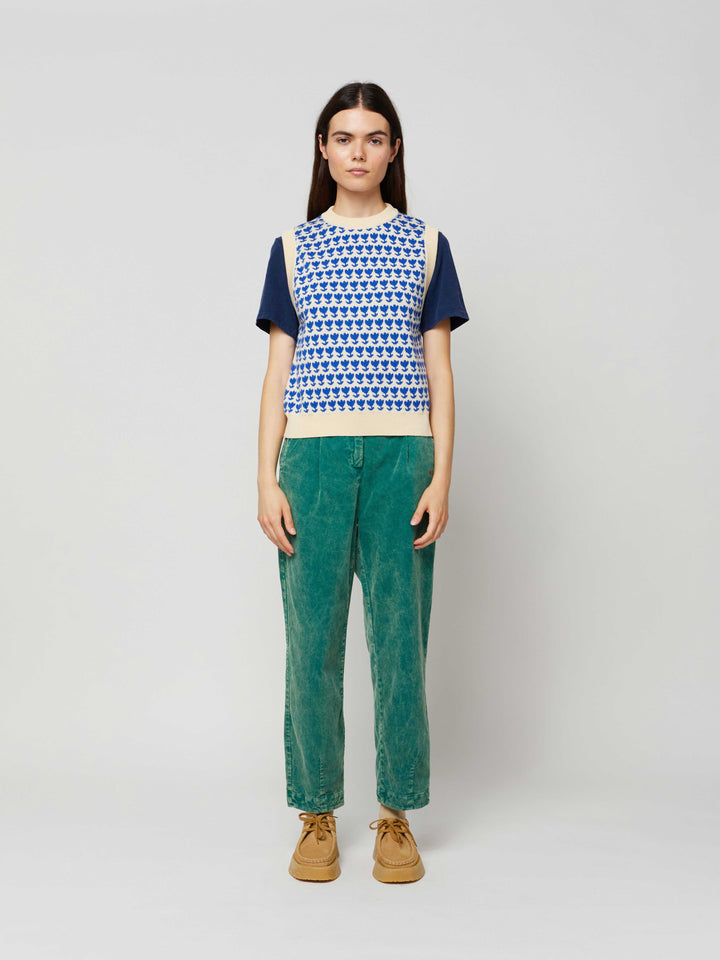 Chaleco jacquard flores retro