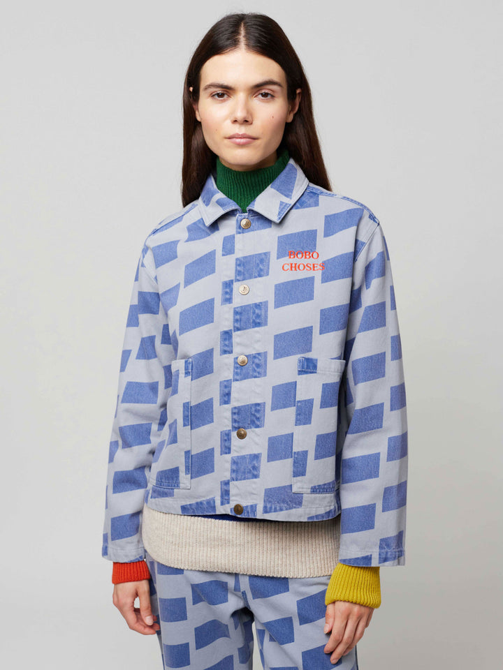 Checkered all over denim jacket