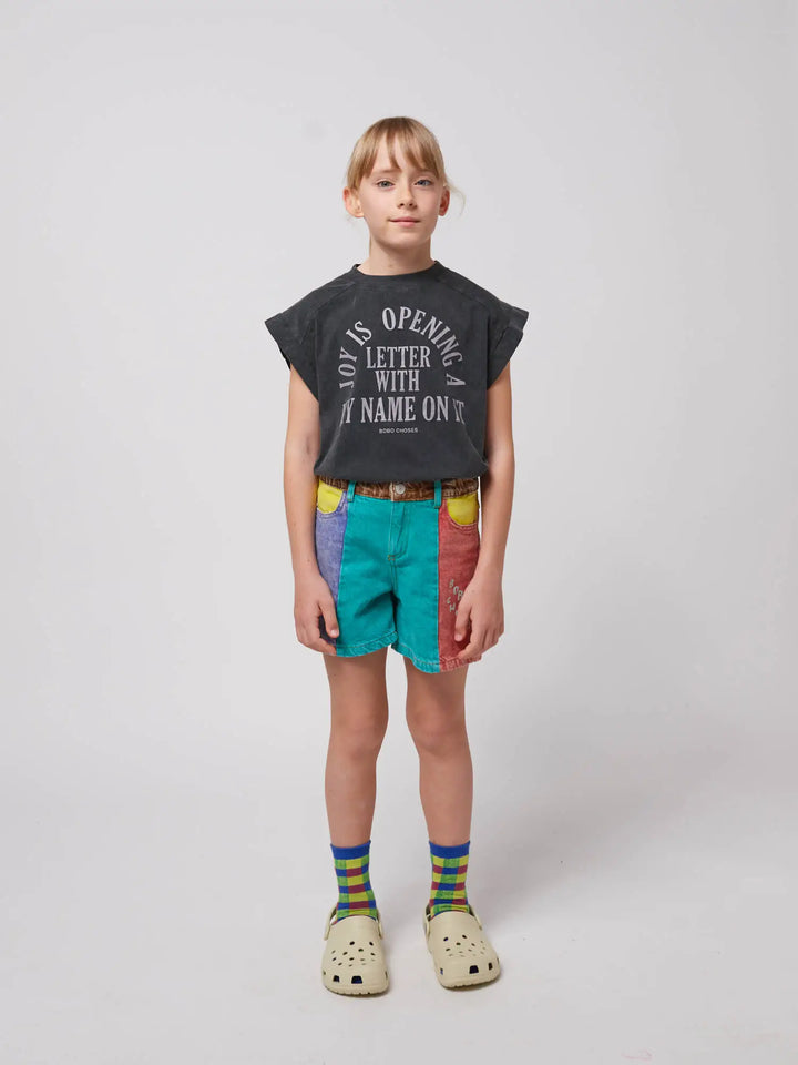 Color block denim shorts