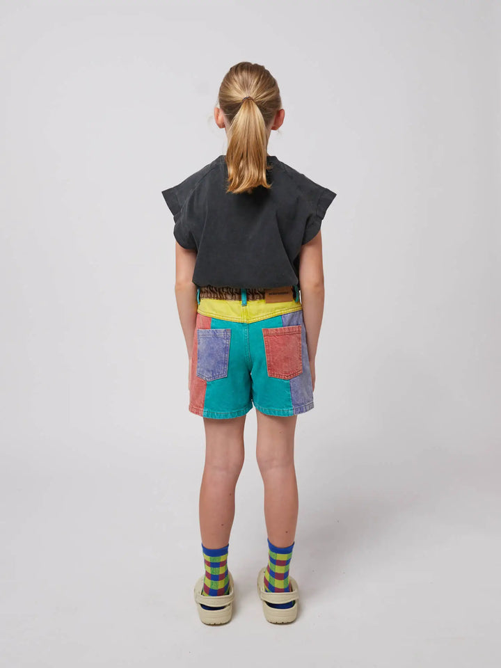 Color block denim shorts