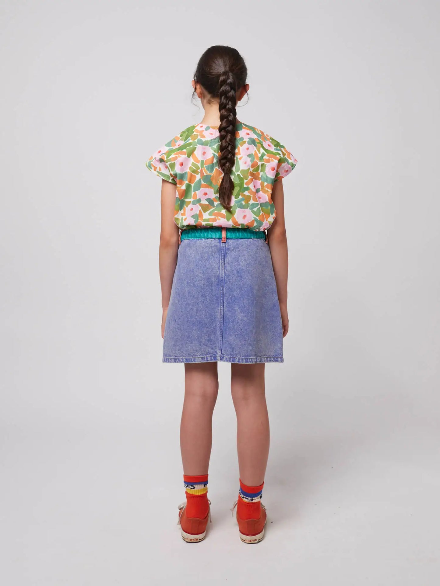 Color block denim skirt