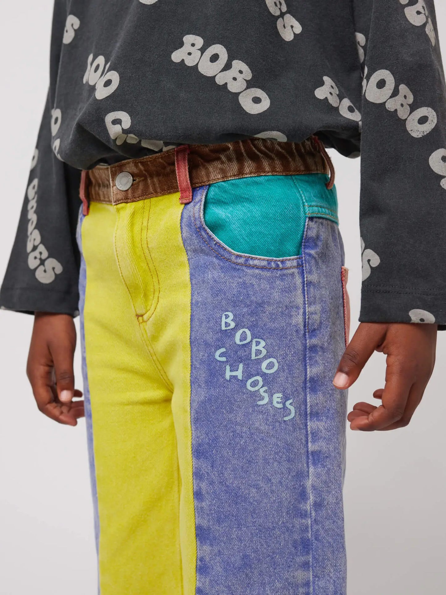 Color block denim pants