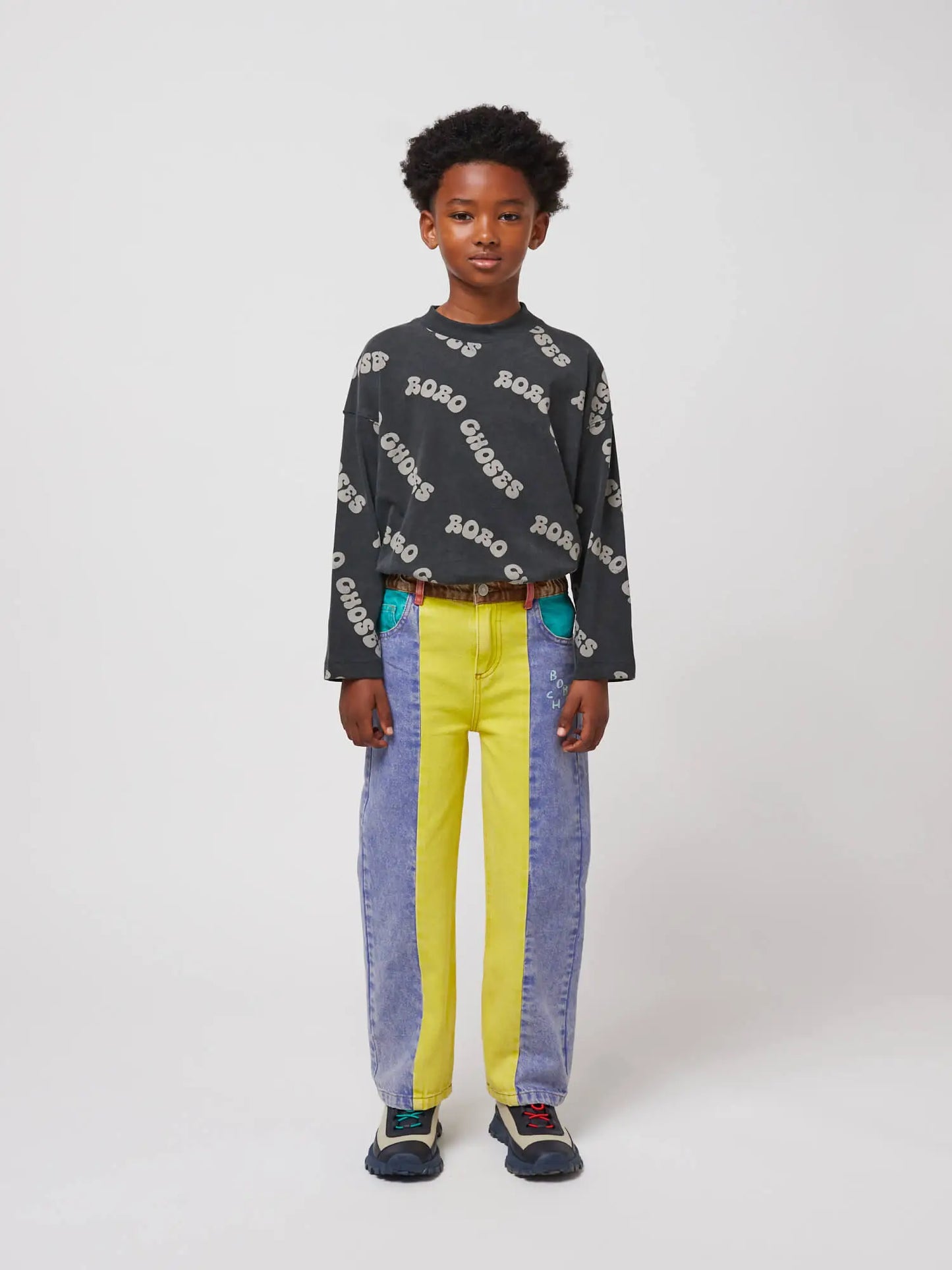 Color block denim pants