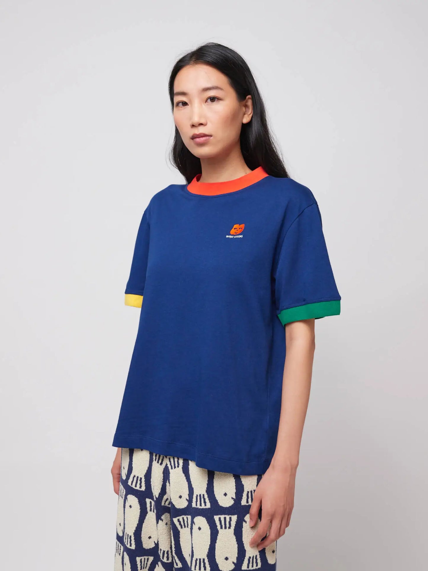 Logo embroidery color block T-shirt