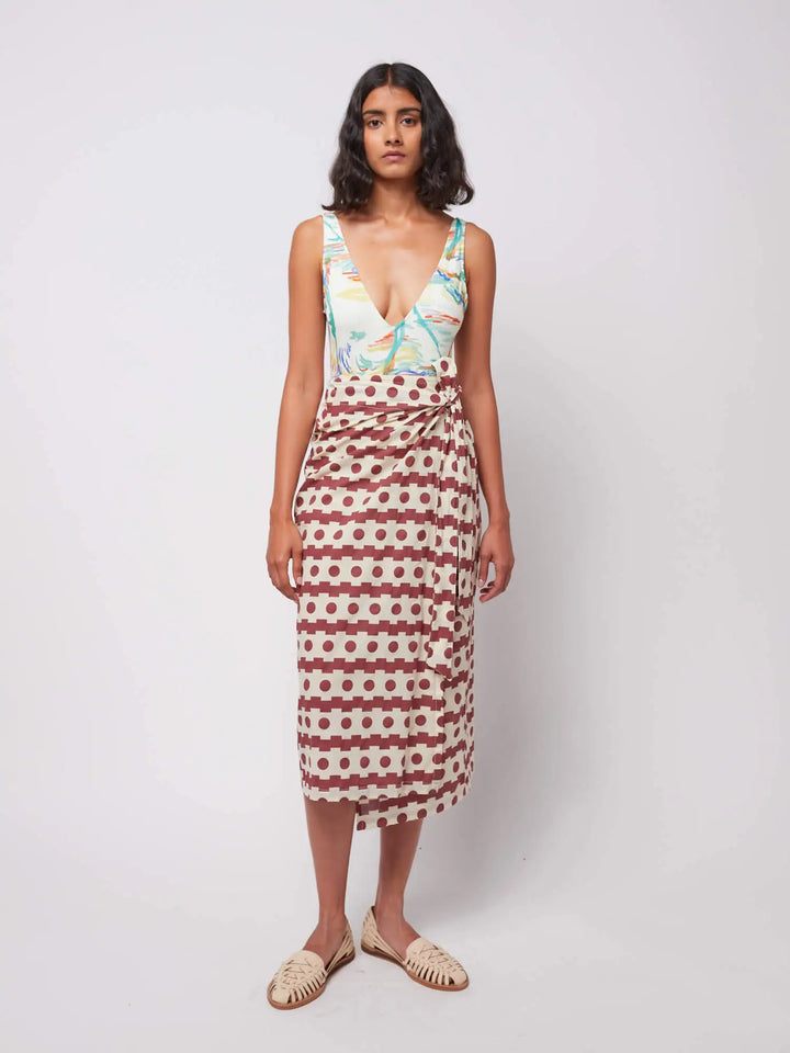 Geometric print wrap skirt