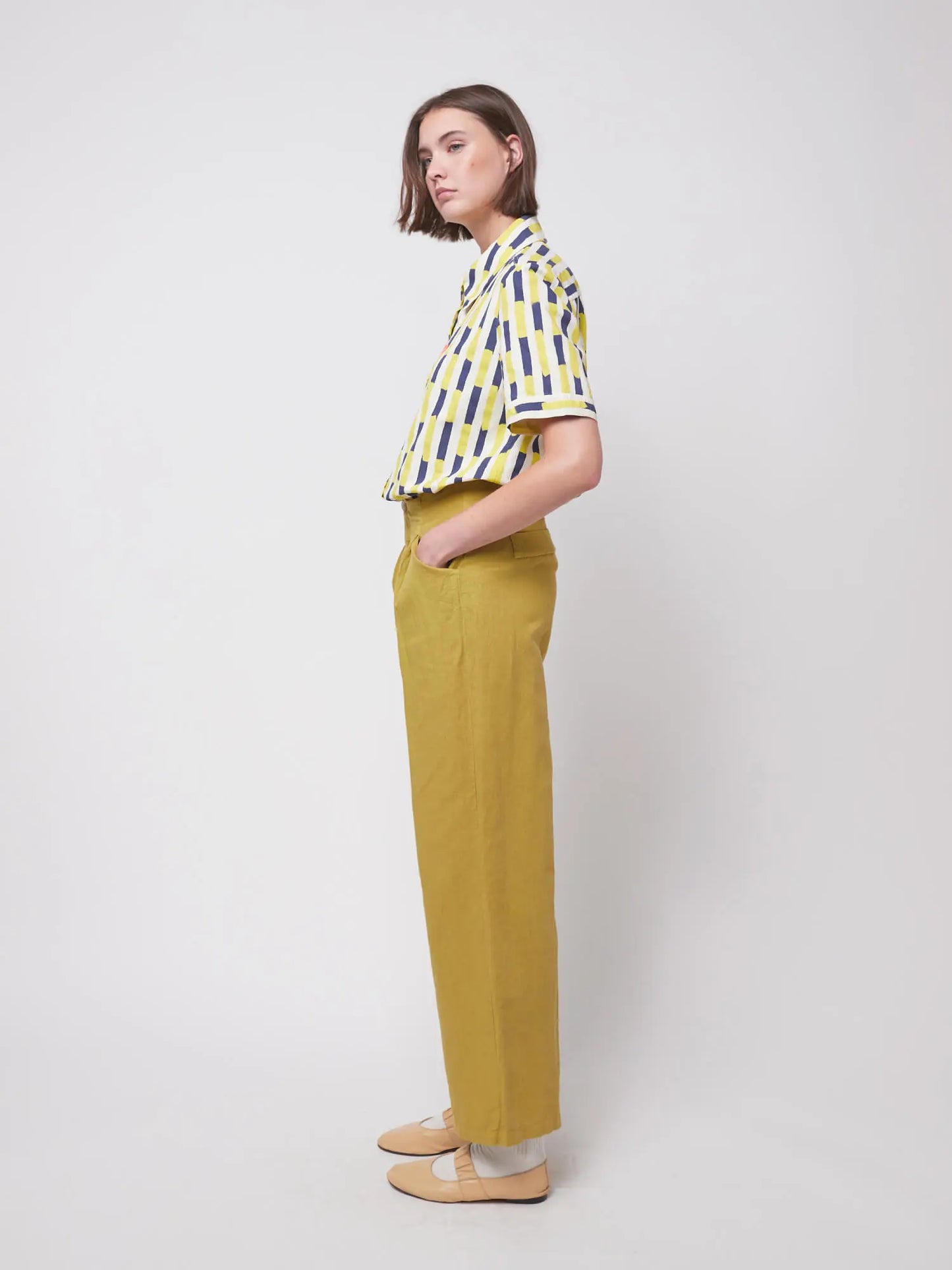 Linen blend pleated trousers