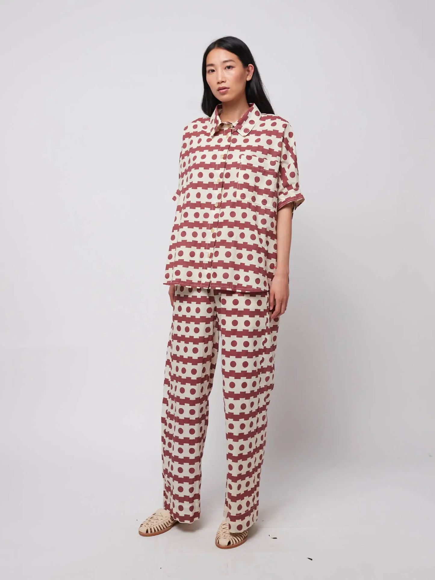 Geometric print wide-leg trousers