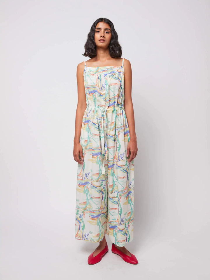 Jumpsuit mit weitem Hosenbein und Landscape-Print