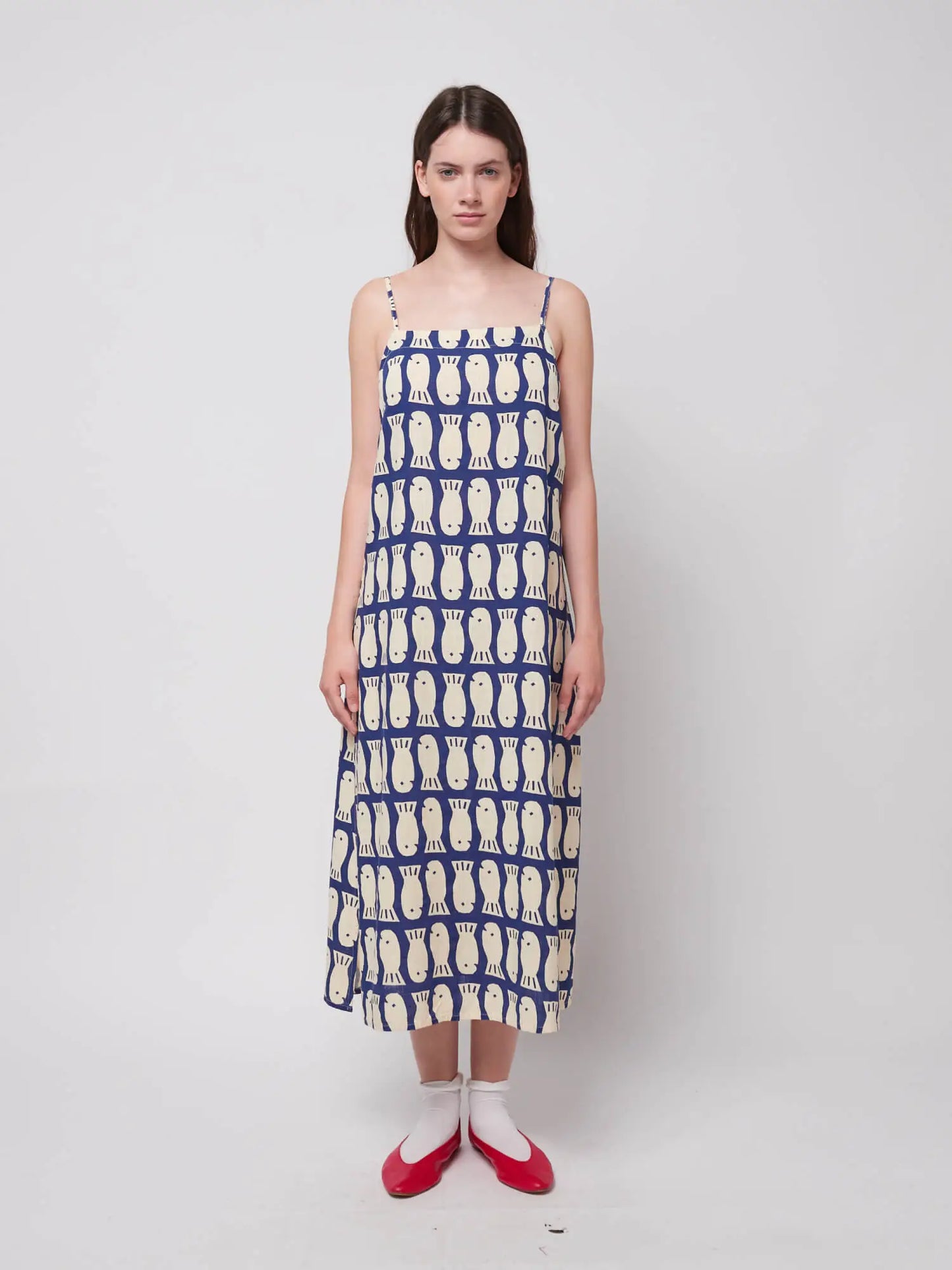 Lucky Fish print viscose strap dress