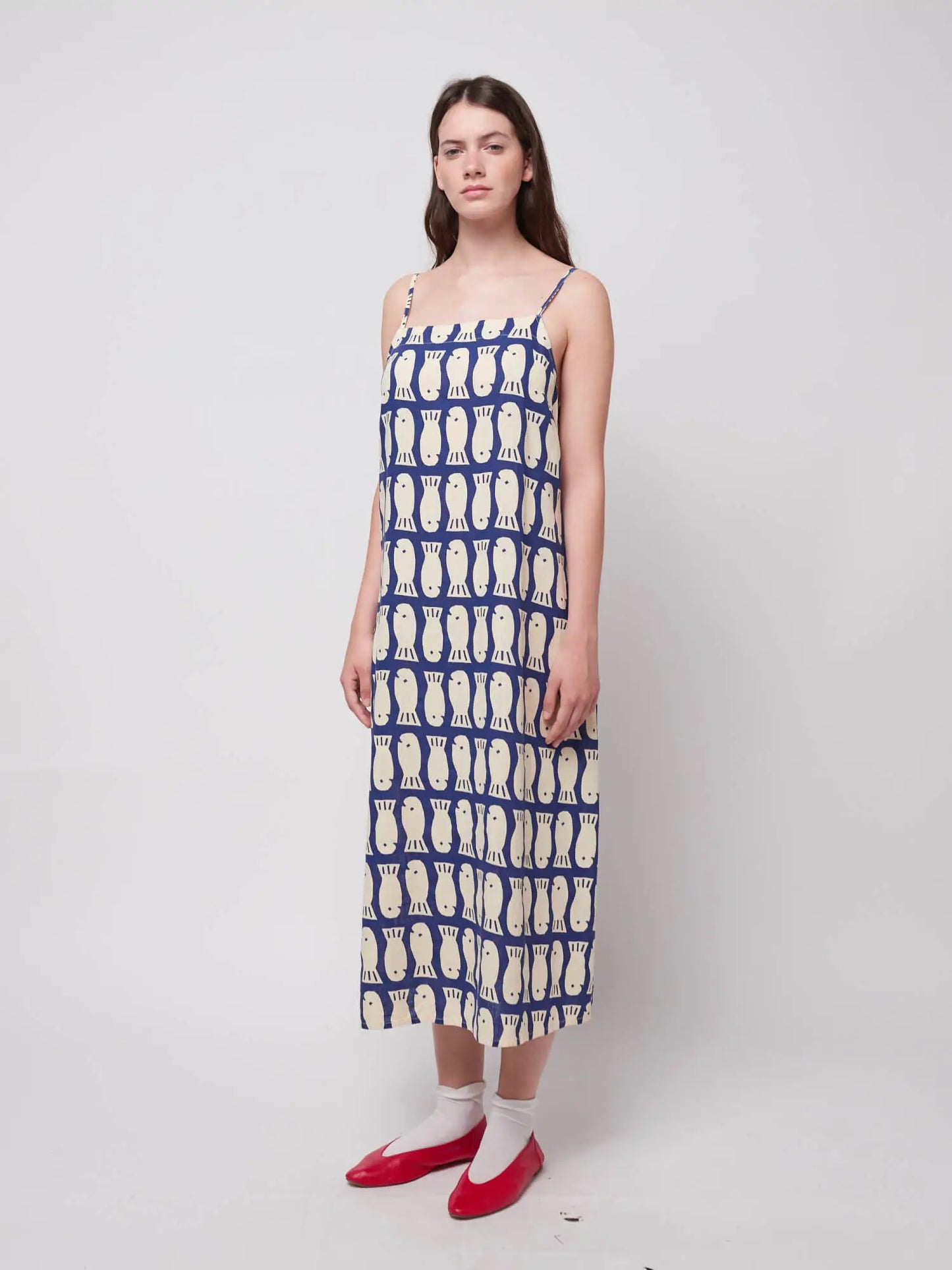 Lucky Fish print viscose strap dress