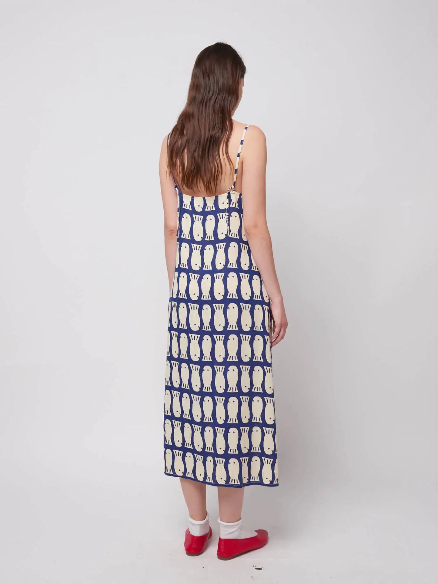 Lucky Fish print viscose strap dress