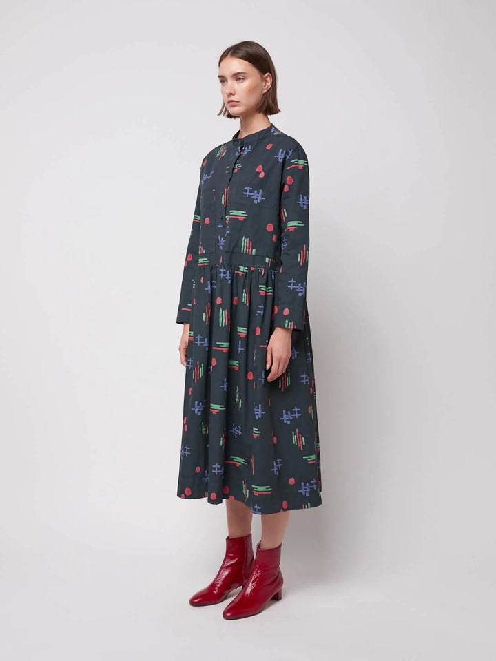 Multicolor print loose fit dress