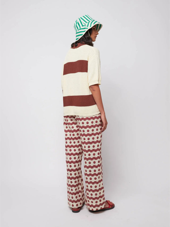 Stripes pointelle knitted polo shirt