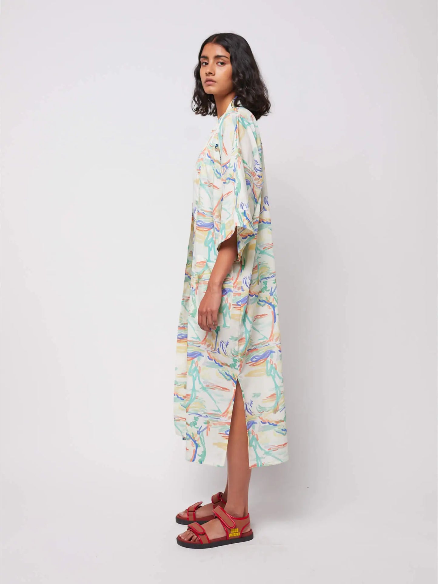 Spring landscape print kimono