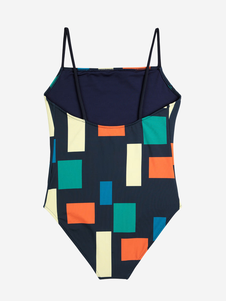 Color block print recycled swimsuit