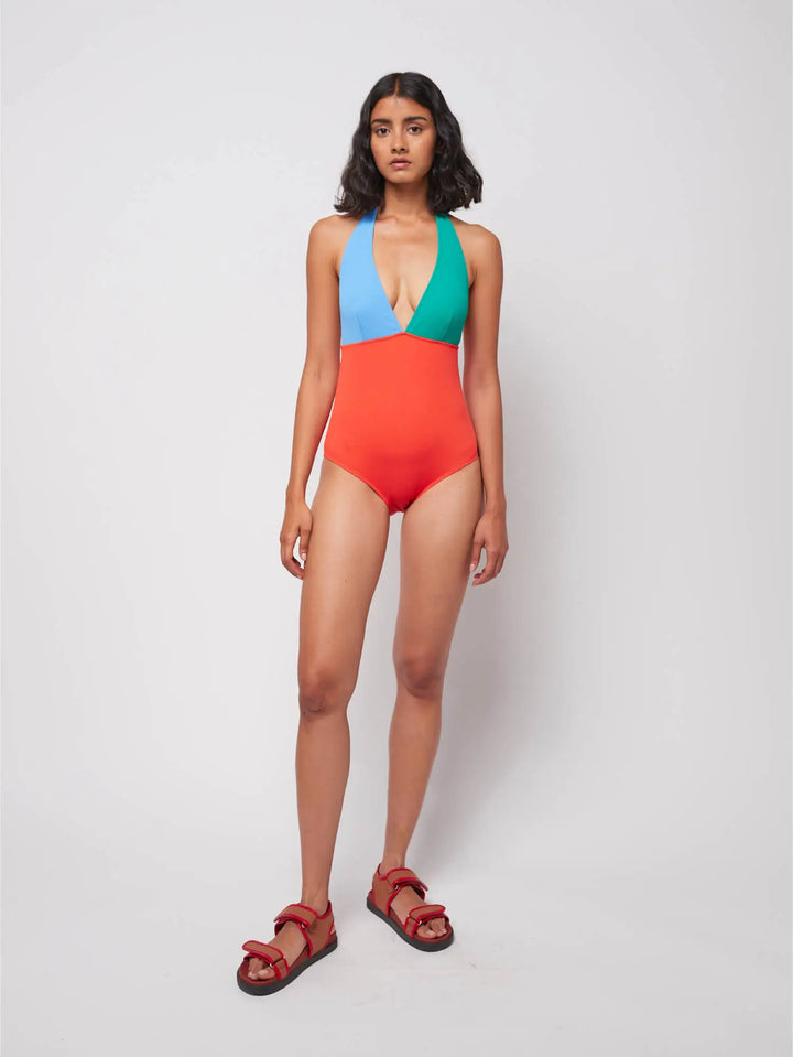 Color block V-neck swimsuit