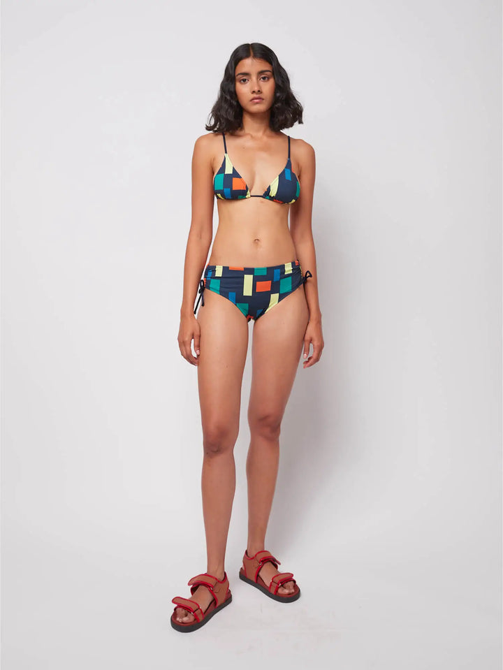 Color block print recycled triangle bikini